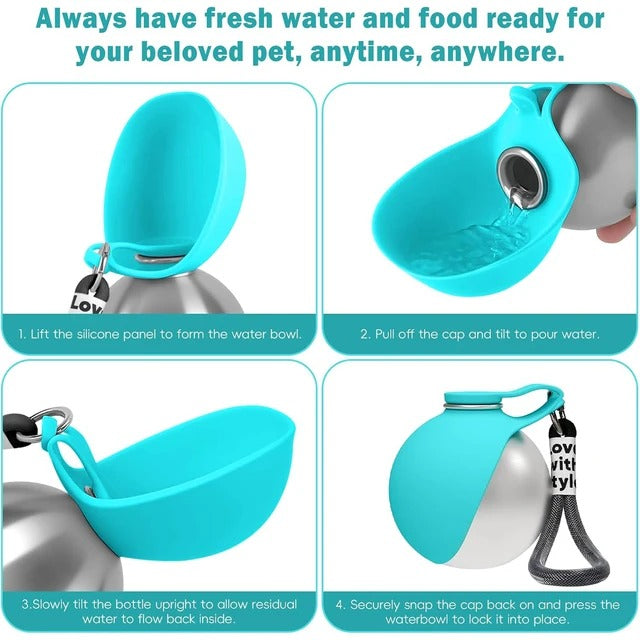 NeatPaws Portable Pet Water Bottle with Built-In Bowl for Travel