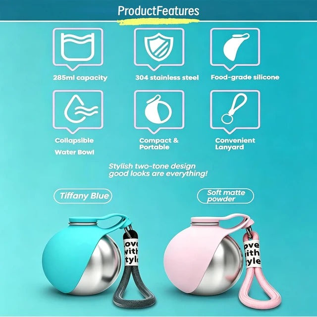 NeatPaws Portable Pet Water Bottle with Built-In Bowl for Travel