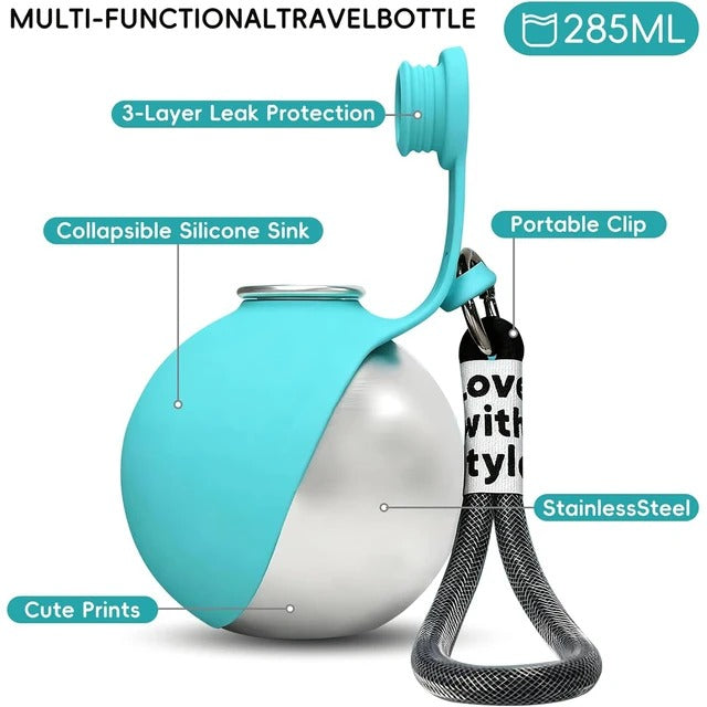 NeatPaws Portable Pet Water Bottle with Built-In Bowl for Travel