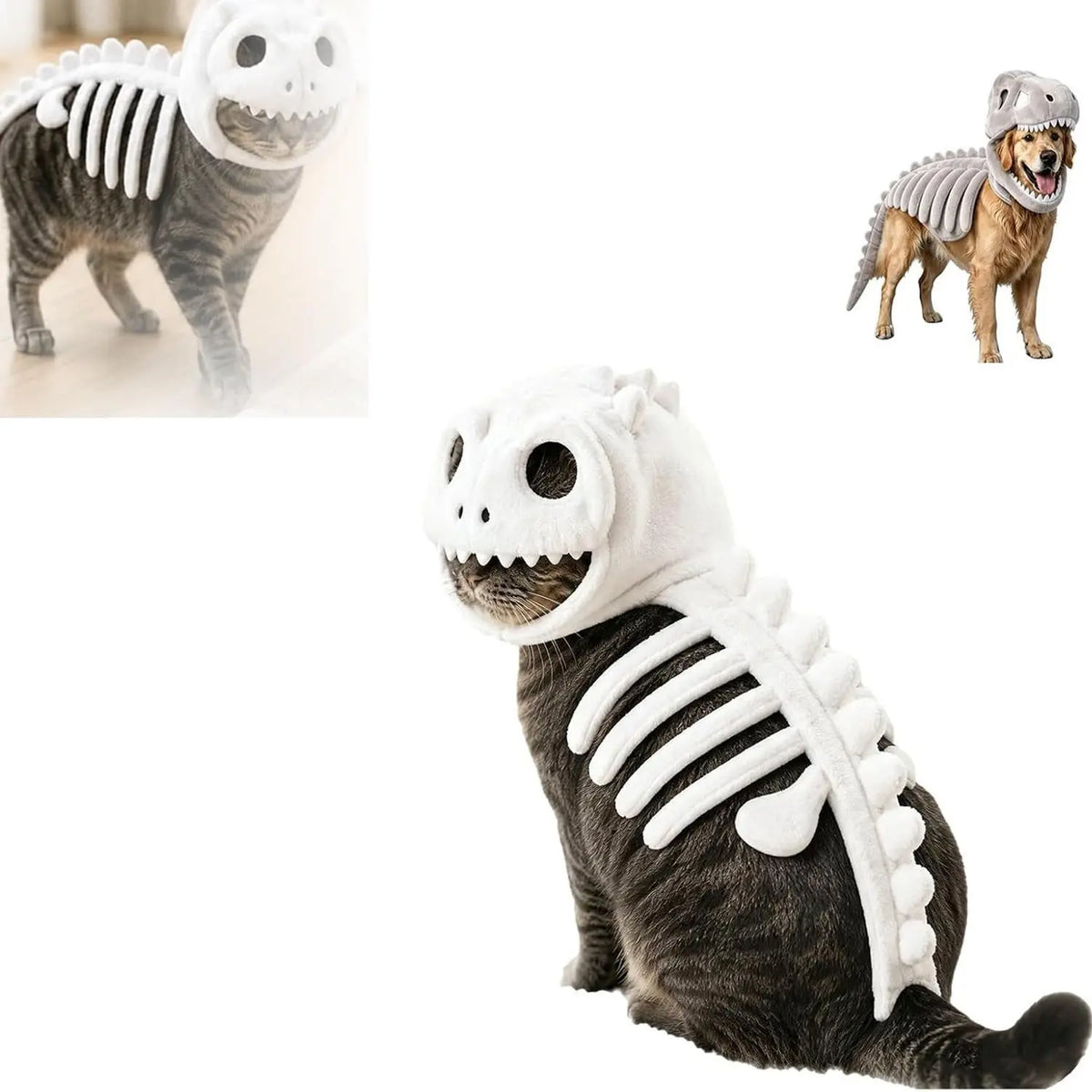 NeatPaws Dinosaur Skeleton Pet Costume – Funny Dog & Cat Outfit