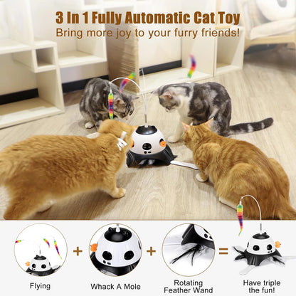 Automatic Cat Toy Interactive Teaser with Whack-A-Mole Electric Rotating Feather Stick for Cats Puzzle Training Pet Supplies