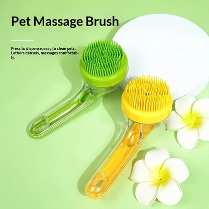 NeatPaws Long Handle Pet Bath Brush & Massage Grooming Tool