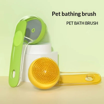 NeatPaws Long Handle Pet Bath Brush & Massage Grooming Tool