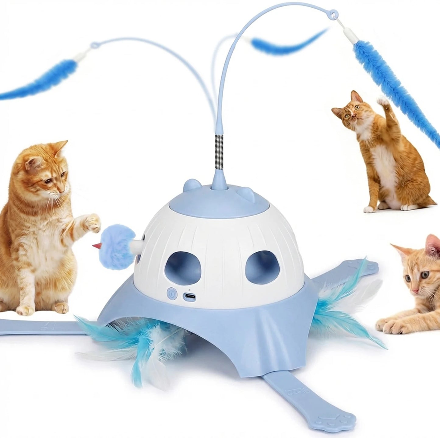Automatic Cat Toy Interactive Teaser with Whack-A-Mole Electric Rotating Feather Stick for Cats Puzzle Training Pet Supplies