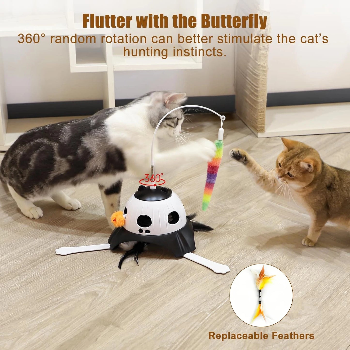 Automatic Cat Toy Interactive Teaser with Whack-A-Mole Electric Rotating Feather Stick for Cats Puzzle Training Pet Supplies