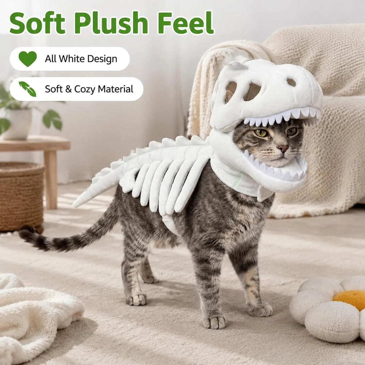 NeatPaws Dinosaur Skeleton Pet Costume – Funny Dog & Cat Outfit