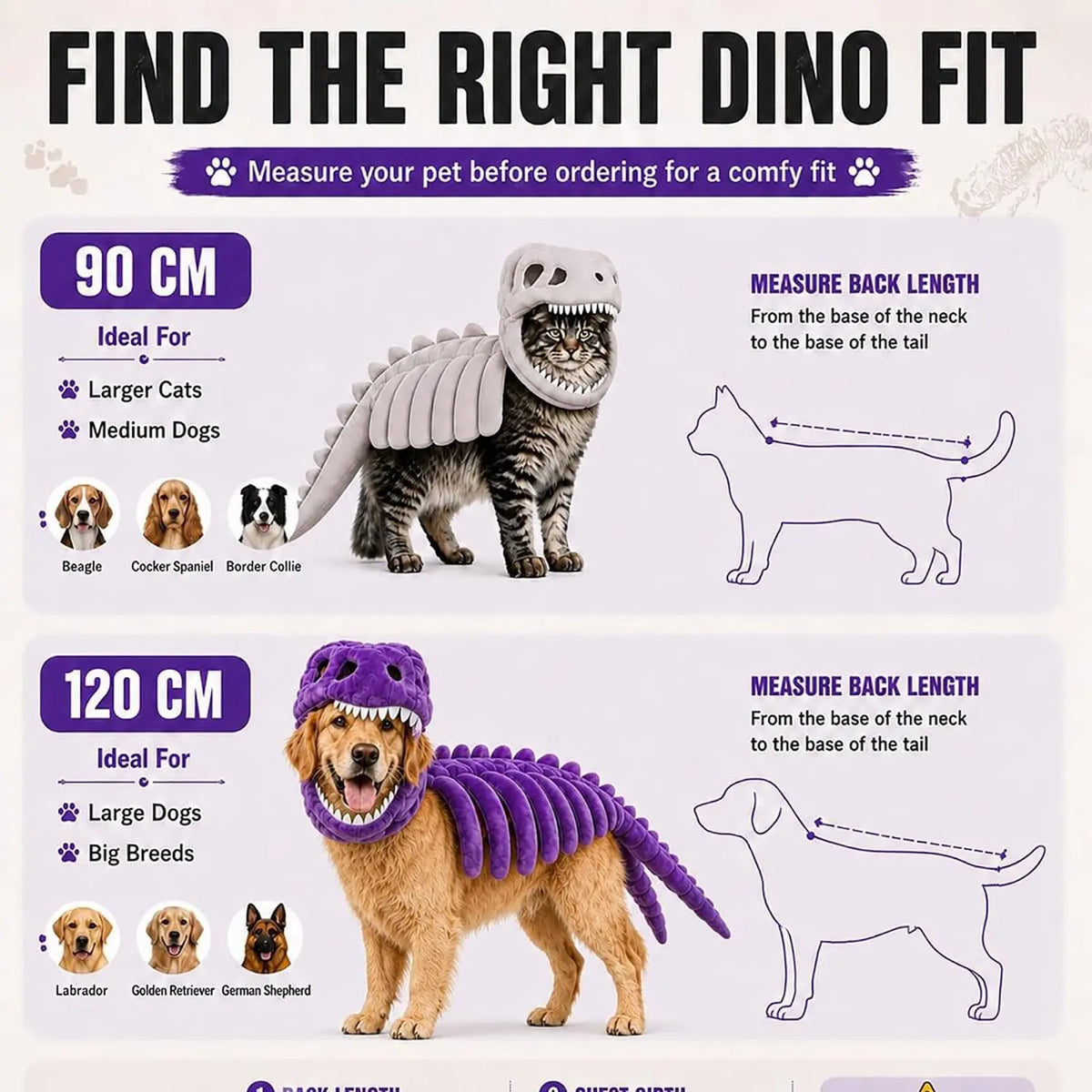 NeatPaws Dinosaur Skeleton Pet Costume – Funny Dog & Cat Outfit