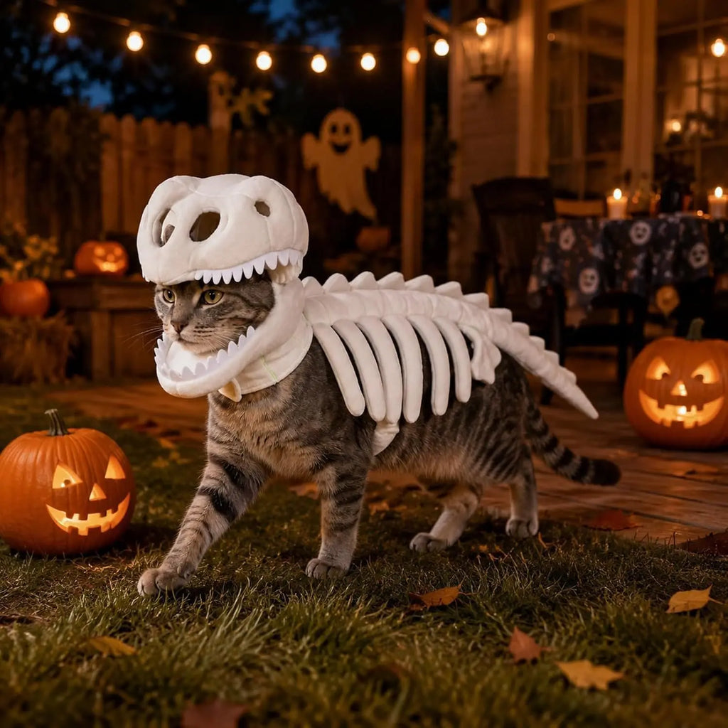 NeatPaws Dinosaur Skeleton Pet Costume – Funny Dog & Cat Outfit