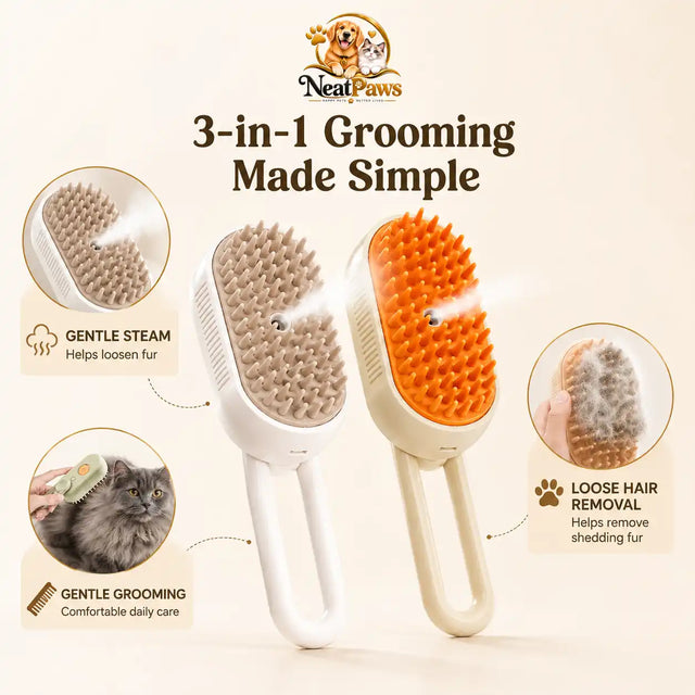 NeatPaws 3-in-1 Steam Pet Grooming Brush & Hair Remover