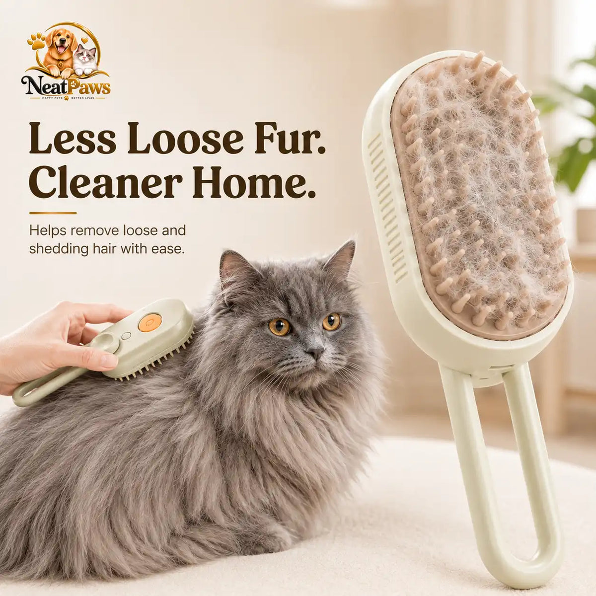 NeatPaws 3-in-1 Steam Pet Grooming Brush & Hair Remover