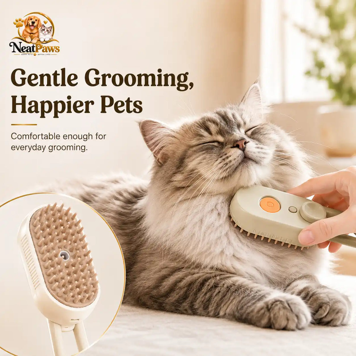 NeatPaws 3-in-1 Steam Pet Grooming Brush & Hair Remover